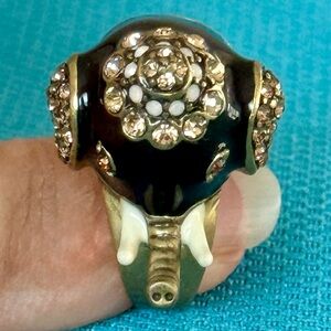 Heidi Daus Gold and Black Elephant 🐘 Ring with Crystals ~ Stamped Authentic